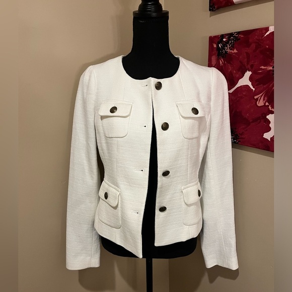 Banana Republic White Military Inspired Round Collar Blazer, size 4 - Picture 3 of 14